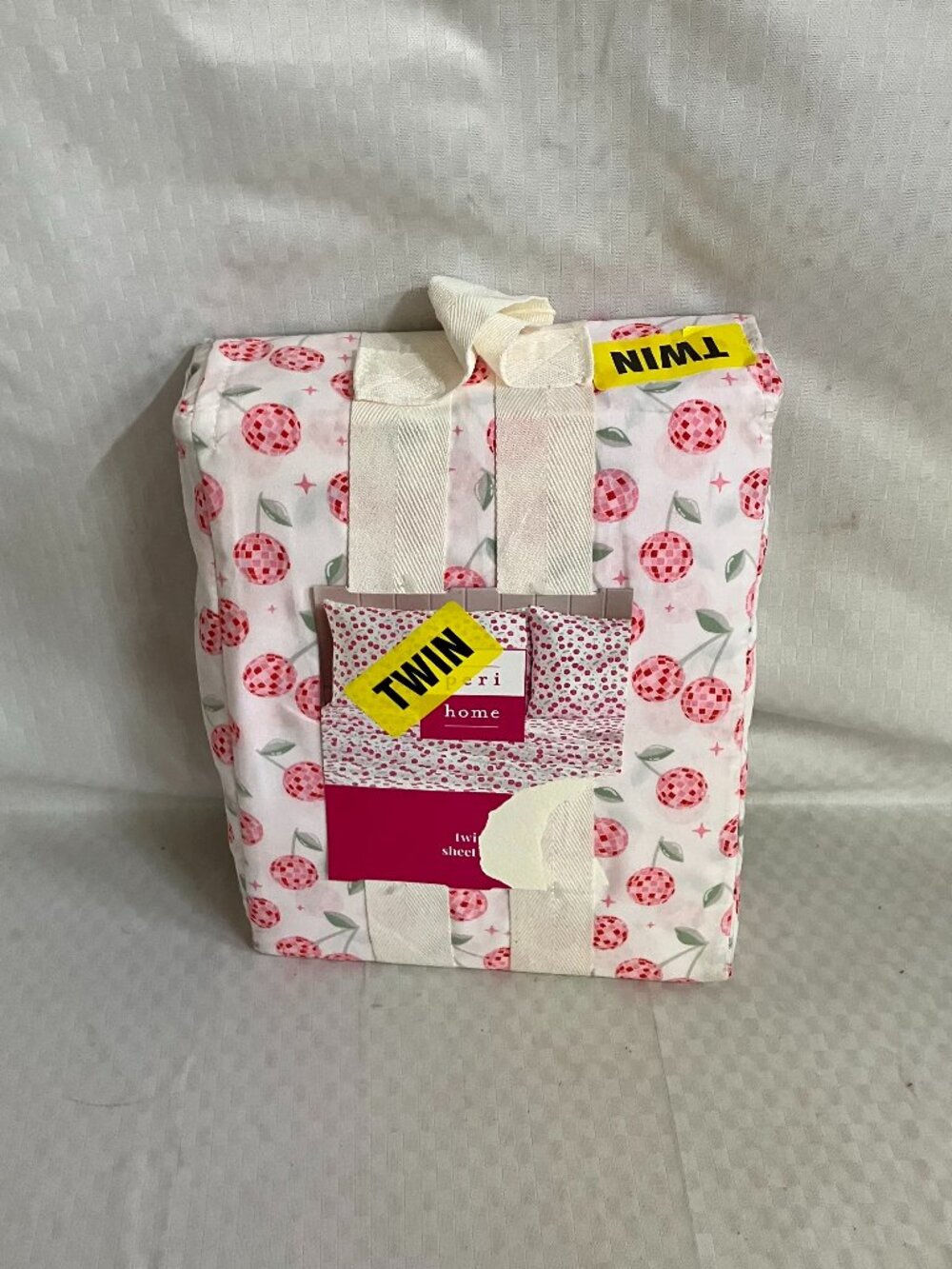 NWT Peri Home 3 Piece Twin Sheet Set Pink Cherry Print Polyester Bedding